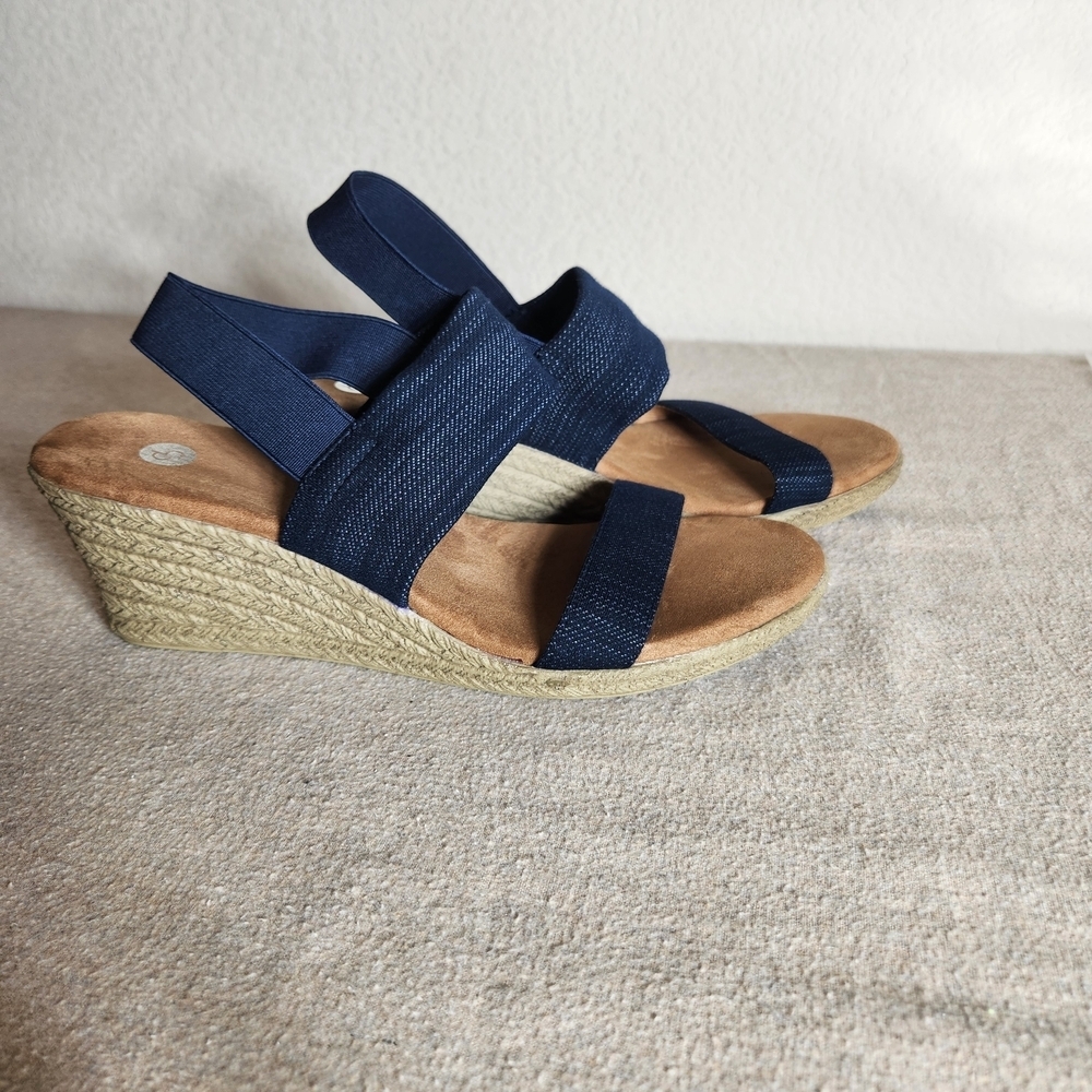 Navy Blue Womens 8 1/2 Espadrille Sandals Denim Look Suede Sole - Picture 3 of 8